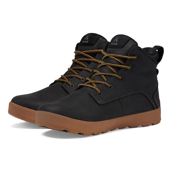 Kamik Men's 7.5 Black Gum Spencer Mid Boots Lace Up Leather Waterproof LB10-2 - Picture 1 of 12